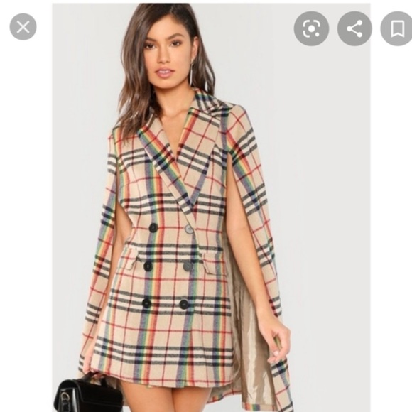 Shein rainbow beige poncho coat buttons - Picture 1 of 6